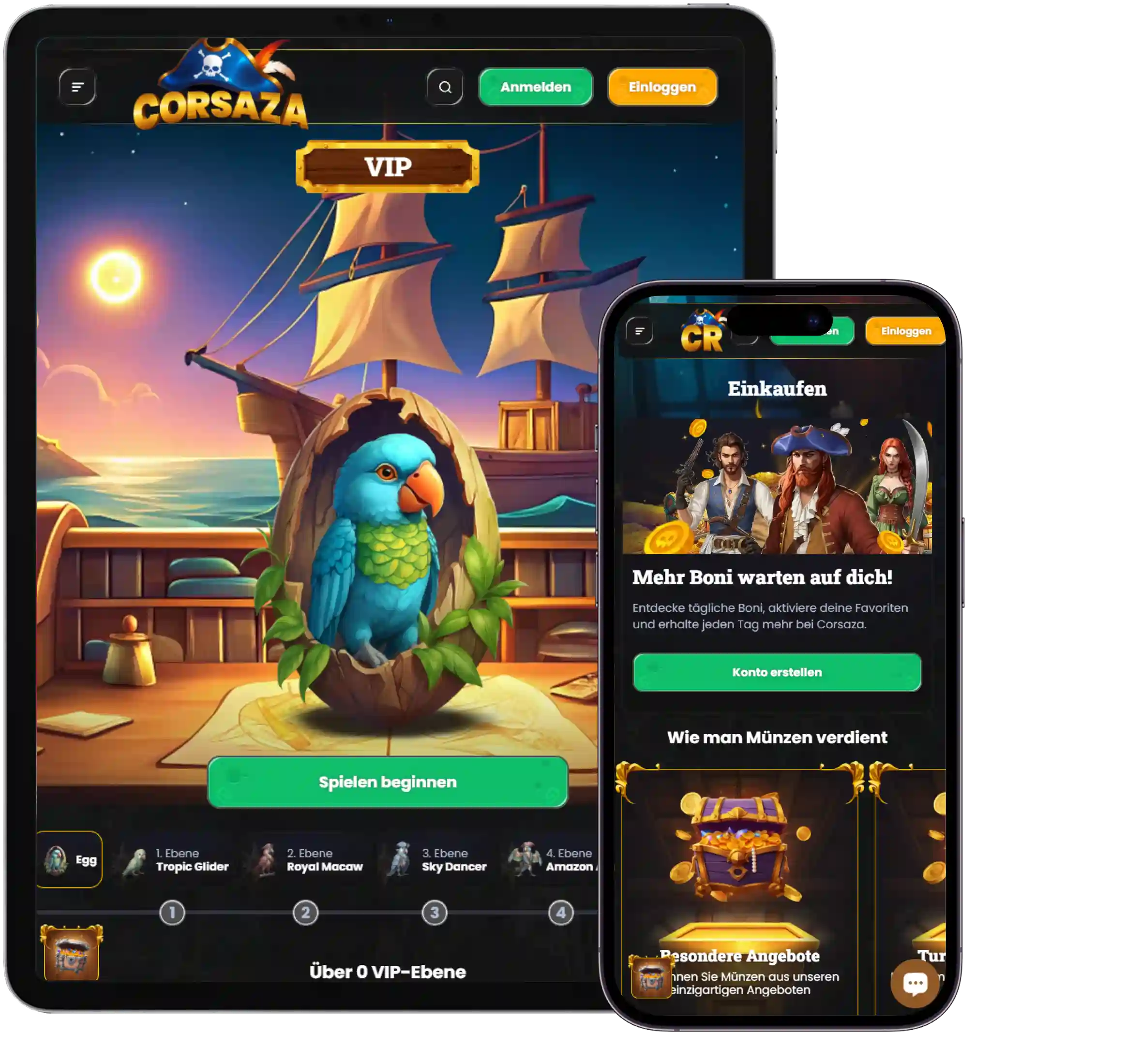 Corsaza Casino mobile Version auf Smartphone und Tablet mit Casino Oberfläche